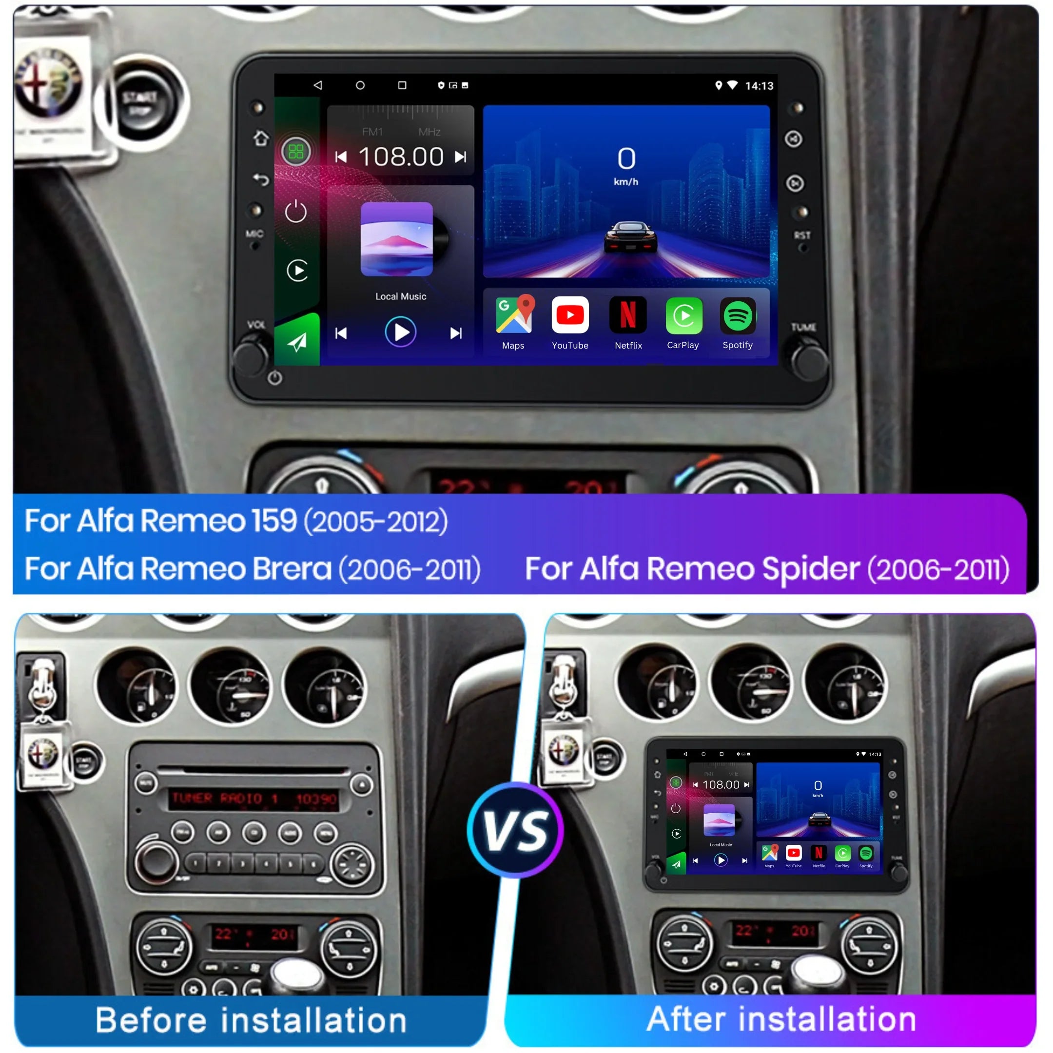 Alfa Romeo 159 | Brera | Spider | 2005-2012 | Android 13 Autoradio | Apple CarPlay | Android Auto - DashPro - Belgium