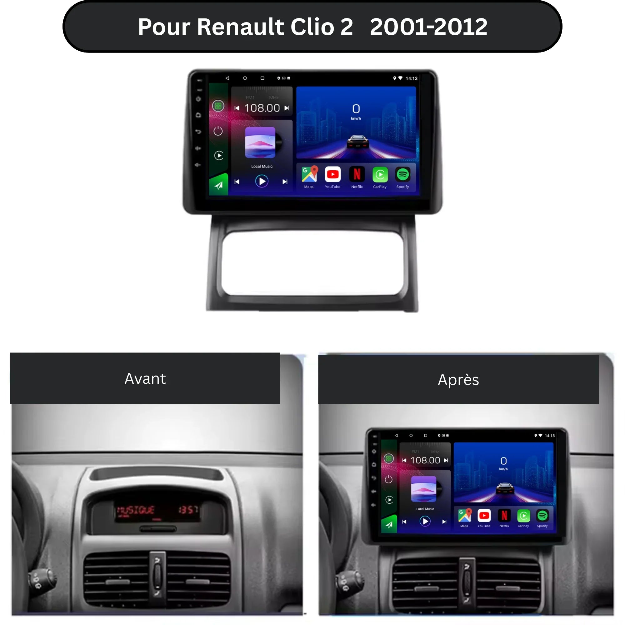 Renault Clio 2 | 2001-2012 | Android 13 Autoradio | Apple CarPlay | Android Auto - DashPro - Belgium